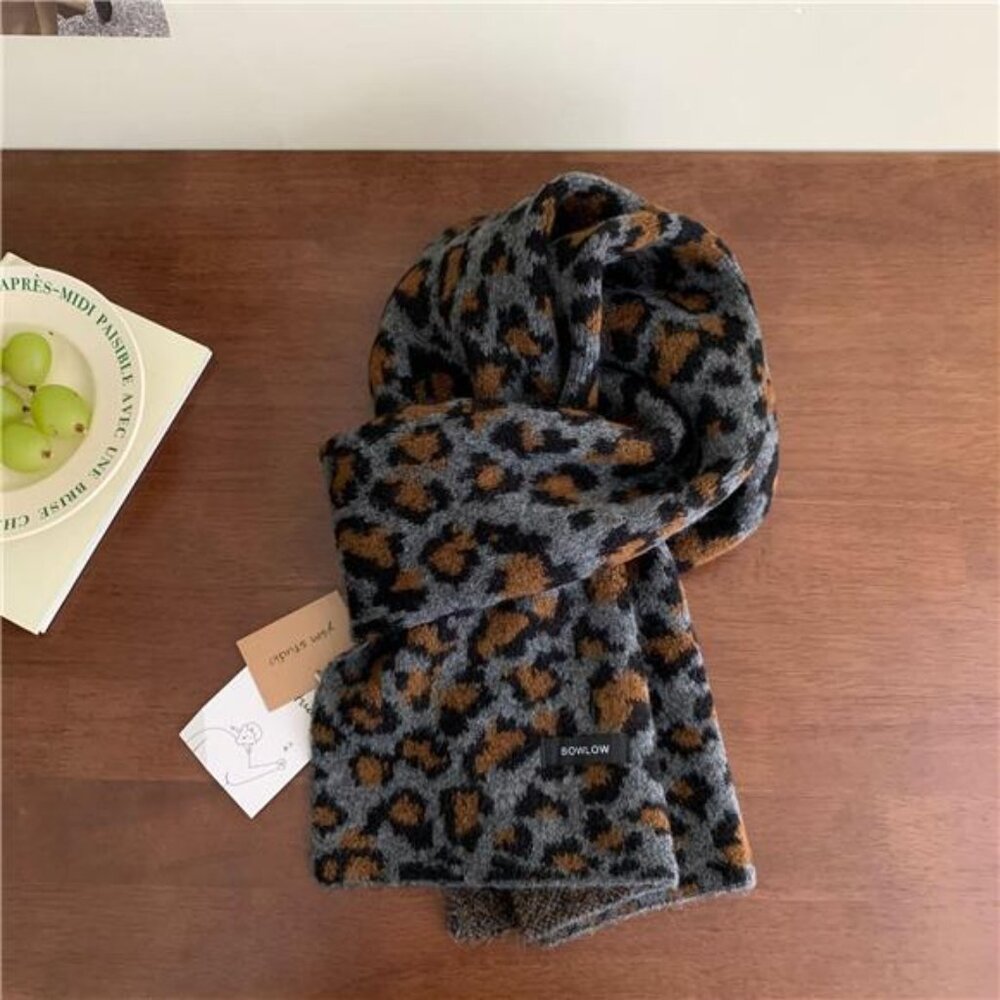 Animal Print Plush Winter Scarf